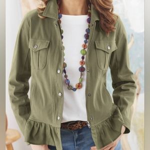 Ruffle-Hem Twill Jacket NWT , Size 1X